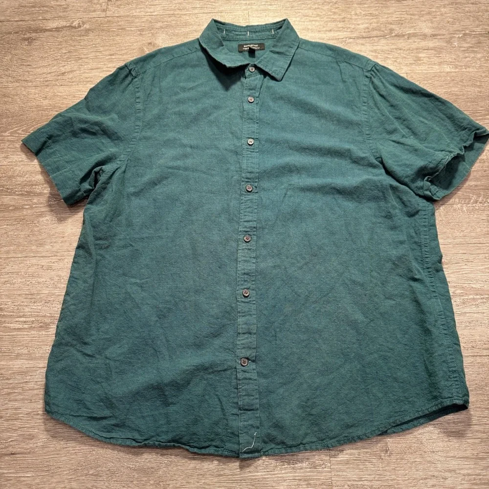 Banana Republic Shirt Mens XL Green Linen Cotton Slim Fit Summer Vacation Casual